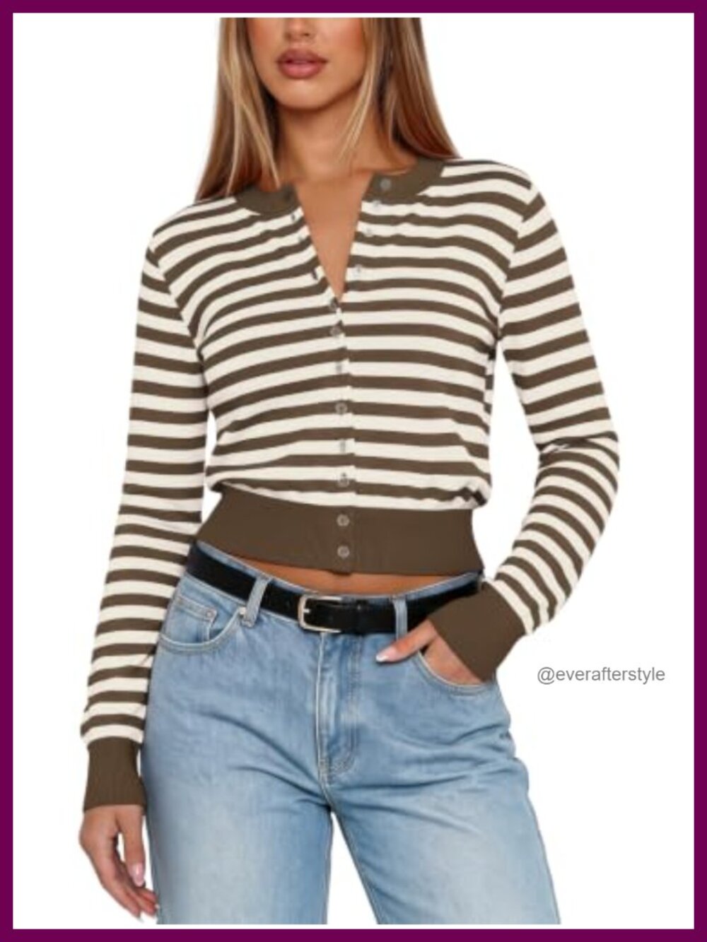 Cropped Cardigan Sweater Women Striped Long Sleeve Ribbed Knit Button